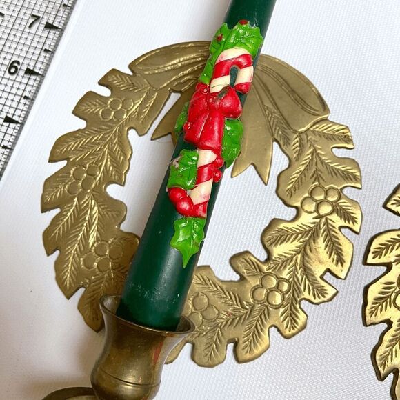 VTG Brass Wreath Wall Candle Holders Hosley Holiday Christmas Decor - Picture 3 of 10